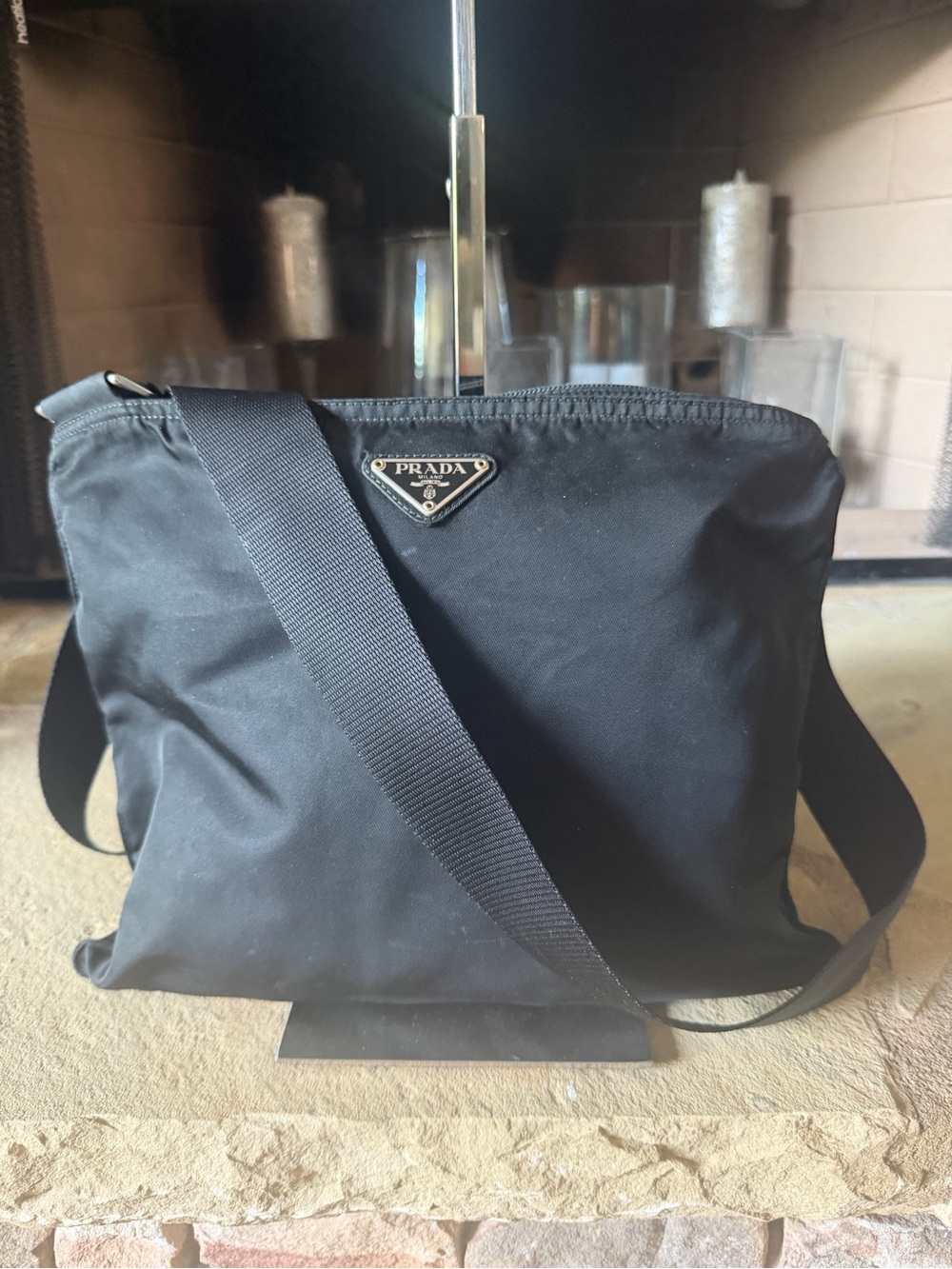 Prada Black Nylon Crossbody Shoulder Bag with Triangular Logo